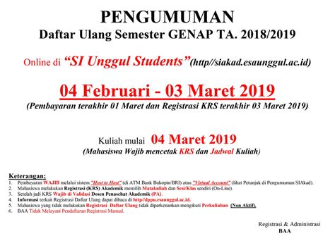 Pengumuman Registrasi Daftar Ulang Semester Genap Ta Beasiswa