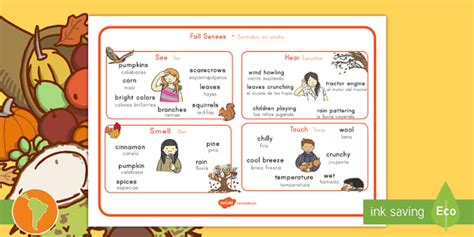 Fall Senses Word Mat English Spanish Teacher Made Twinkl