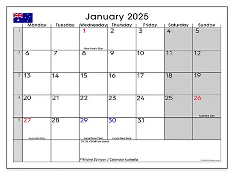 January Calendar With Holidays Australian Patricia T Schrom