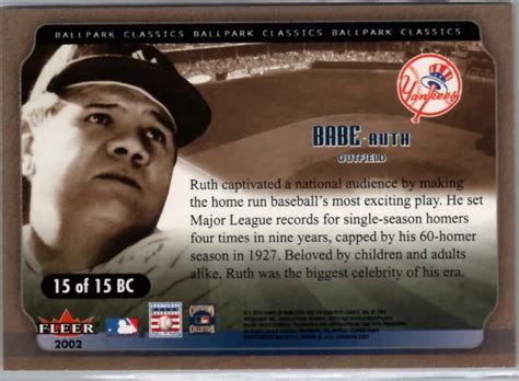 2002 FLEER AUTHENTIX Ballpark Classics Babe Ruth Yankees De New York