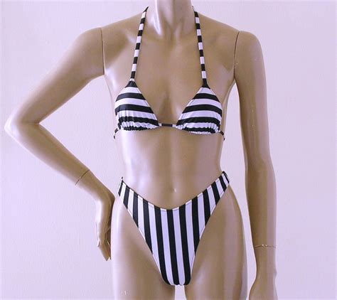 80s 90s High Leg Thong Bikini Bottom And Triangle Top In Black Etsy Australia