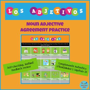 Los Adjetivos Spanish Adjective Noun Agreement Practice Tpt