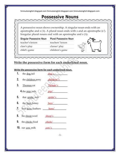 Possessive Nouns Worksheets Worksheets Library