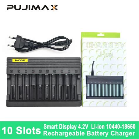 Pujimax New 10 Slots Smart Fast 18650 Battery Charger Euusuk Plug For 163401450018500 Li Ion