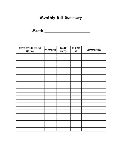 Printable Bill Payment Worksheet