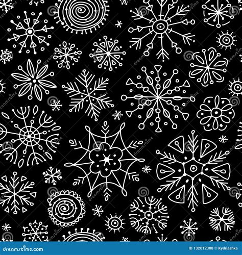 Hand Drawn Snowflakes Seamless Pattern For Your Design Stock Vector