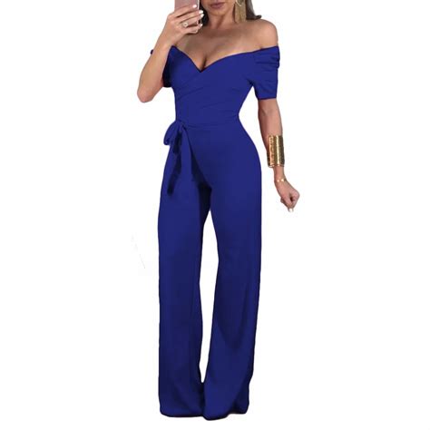 Off The Shoulder Summer Womens Jumpsuits Sexy Long Pant Fitness Romper