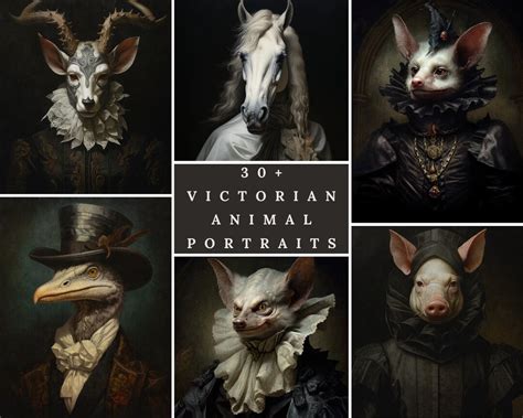 30 Victorian Animal Portraits Set Gallery Wall Digital Set Etsy