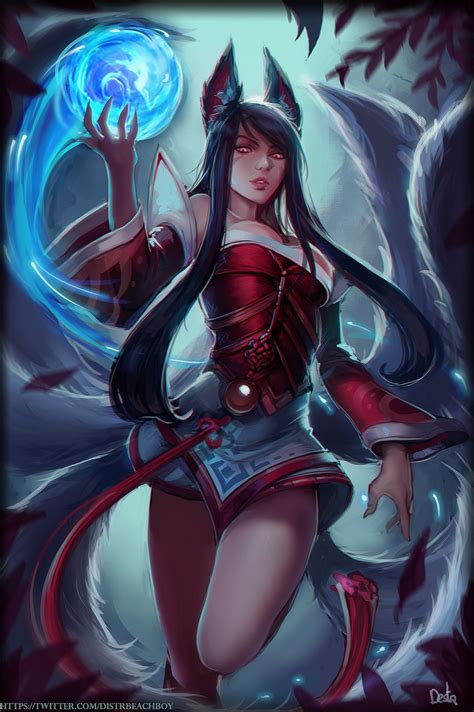 Nine Tailed Fox Girl Ahri Lol Fanart Artist Ninra League Of