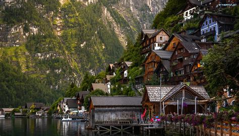 Austria Jezioro Hallstattersee Alpy Salzburskie Góry Hallstatt Domy