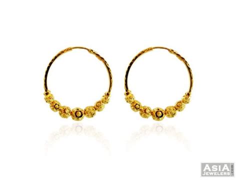 22k Gold Fancy Small Hoops Earrings Ajer58038 22kt Gold Indian Hoop