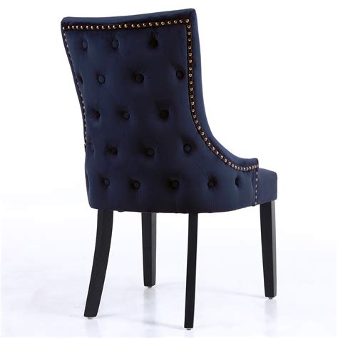 Pair Of Navy Blue Velvet Dining Chairs With Buttoned Back Jade