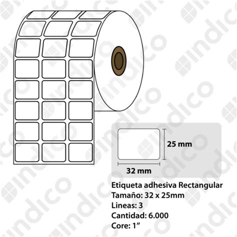 Indico Etiqueta Adhesiva Blanca Tt Mmx Mm Lineas Rollox Core