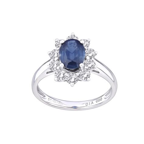 SPARKLD 18ct White Gold Sapphire And 0 8ct Diamond Cluster Ring