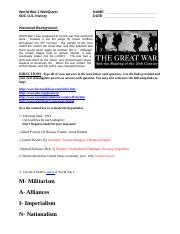 WWI Webquest 1 Docx World War 1 WebQuest SDC U S History NAME DATE