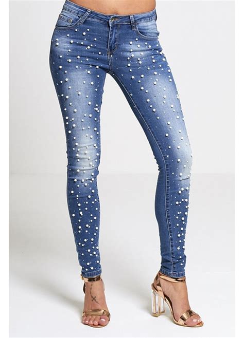 Pearl And Jewel Denim Skinny Jeans Trendeo Embellished Denim