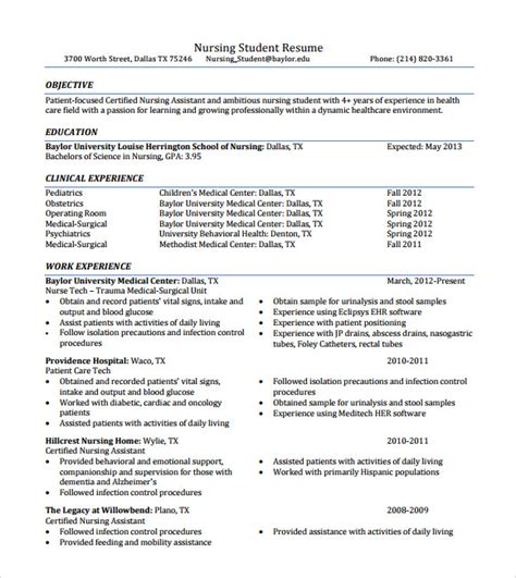 9 Sample Nursing Resumes Sample Templates