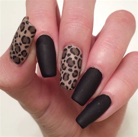 Black Matte Leopard Nails Leopard Print Nails Acrylic Nails Stiletto