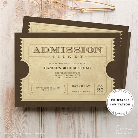 Genuine Admission Ticket Invitations Party Invite Vintage Etsy Canada