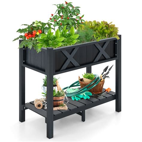 Gymax Hips Raised Garden Bed Poly Wood Elevated Planter Box W Legs