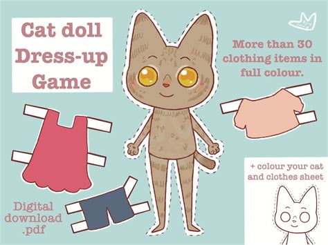 Cat Dress Up Paper Doll Game Kid Activity Printable Cut Out Etsy Artofit