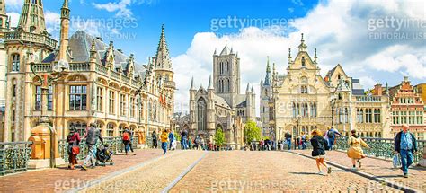 Gent Old Town View Sint Michielsbrug Bridge And Graslei District