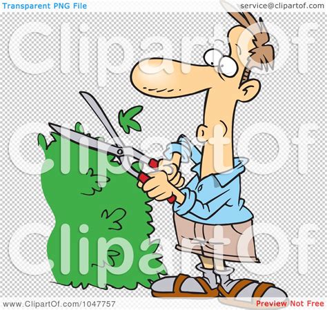 Royalty-Free (RF) Clip Art Illustration of a Cartoon Guy Trimming A Hedge by toonaday #1047757