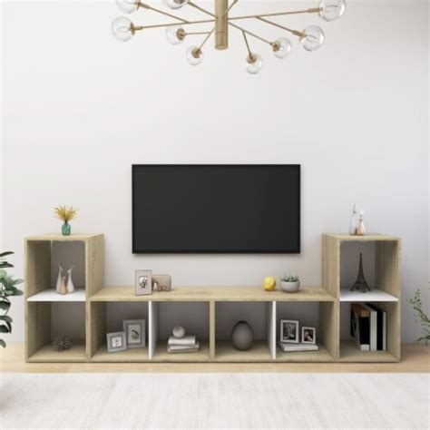 Vidaxl Tv Stands Pcs White And Sonoma Oak X X Engineered