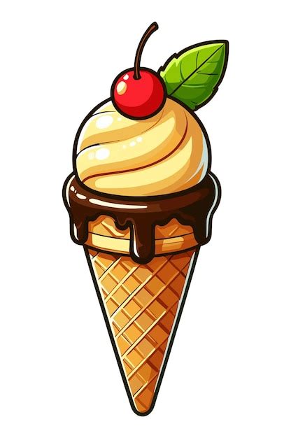 Premium Vector Icecream With Wafer Cone And Cherry Vector Illustration