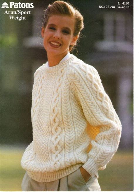 Classic Aran Sweater Vintage Knitting Pattern By Pamoolahvintage 350 I Cable Knit Sweater