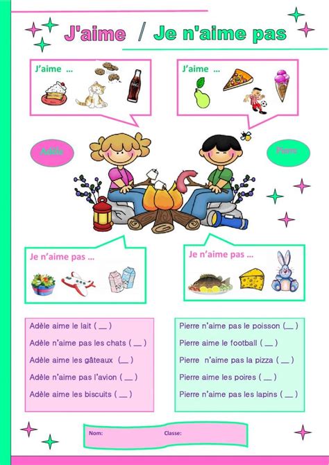 J Aime Je N Aime Pas Interactive Worksheet Fle Fiches P Dagogiques