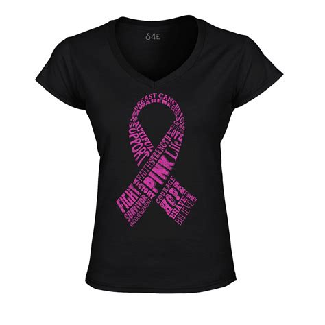 S4e Womens Pink Ribbon V Neck T Shirt Breast Cancer Survivor Fighter