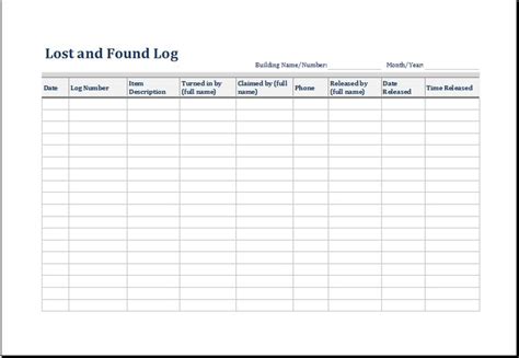 Lost And Found Log Template EXCEL Word Excel Templates Excel