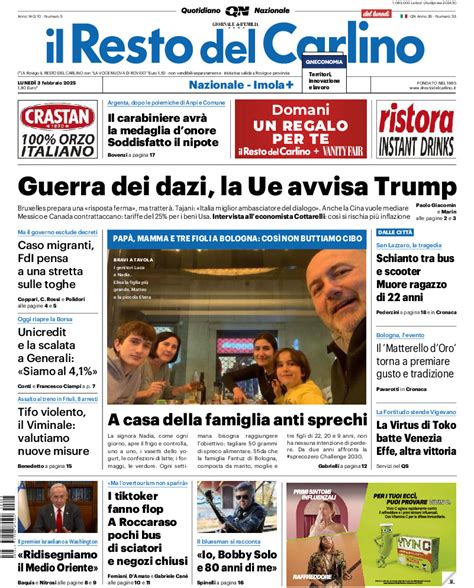 Il Resto Del Carlino Prima Pagina Di Oggi Edizione Modena Di