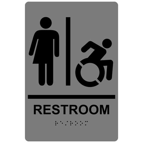 Gray Restroom Braille Sign With Dynamic Accessibility Symbol Rre 25461r