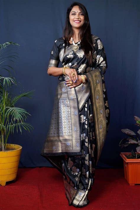 Woven Jacquard Banarasi Silk Saree In Black Ucchal Fashion