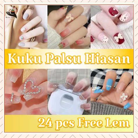 Jual Pretty 24pcs Set Kuku Palsu Free Lem Fake Nail Art Murah Fashion