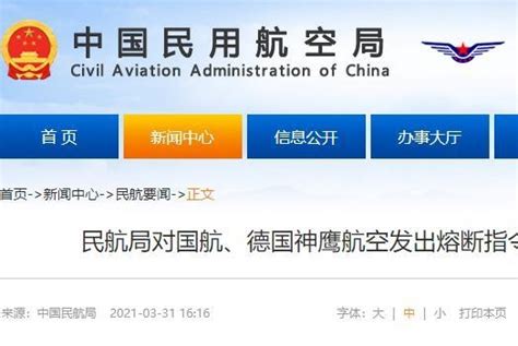 民航局对国航、德国神鹰航空发出熔断指令