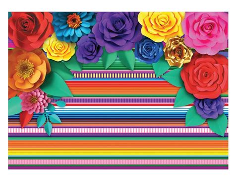 Mexican Theme Party Striped Backdrop Fiesta Cinco De Mayo Paper Flowers