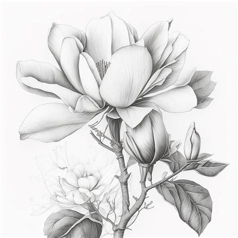 Dibujo A Lápiz De Estilo De Flor De Magnolia Blanca Imagen Coloreada Arte Generado Por Ia Foto