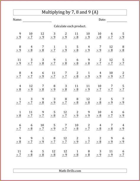 Multiplication Worksheets 7 Times Tables