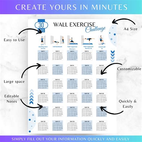 Editable 30 Days Wall Exercise Challenge Wall Exercise 30 Days