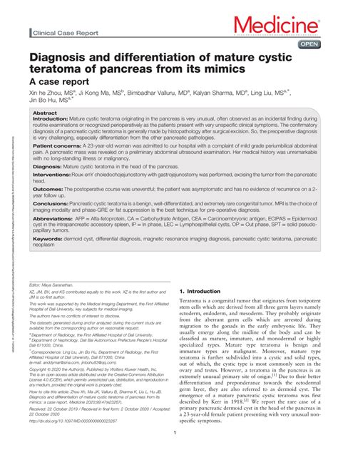 PDF Diagnosis And Differentiation Of Mature Cystic Teratoma Of