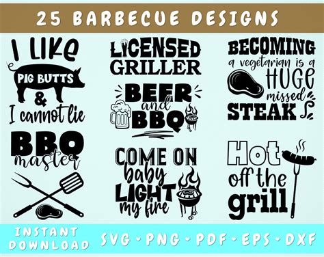 Barbecue Svg Bundle 25 Designs Bbq Master Svg Barbecue Quotes Svg