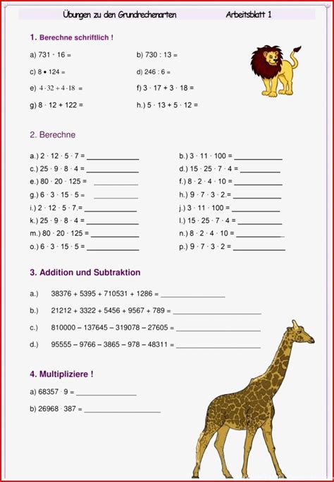 Bungsblatt Zu Grundrechenarten In Kostenlose Arbeitsbl Tter Und