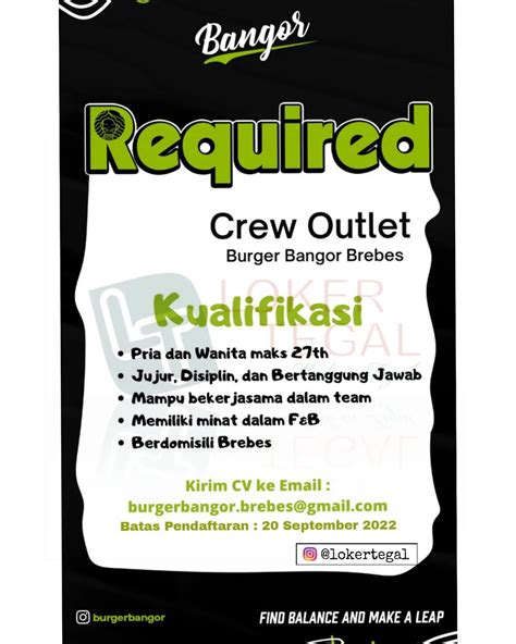 Lowongan Kerja Crew Outlet Burger Bangor Di Brebes Loker Jateng