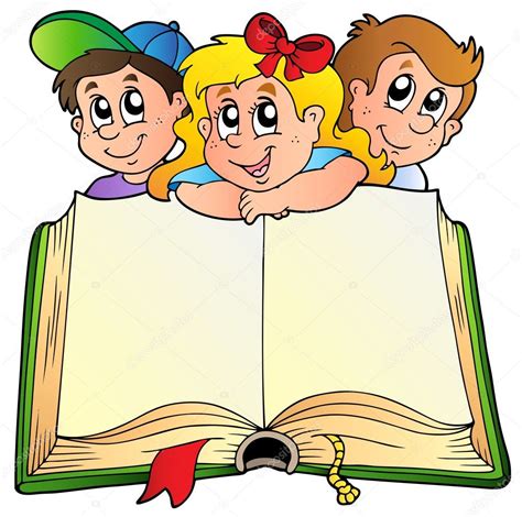 Tres Niños Con Libro Abierto — Vector De Stock 5204680 — Depositphotos