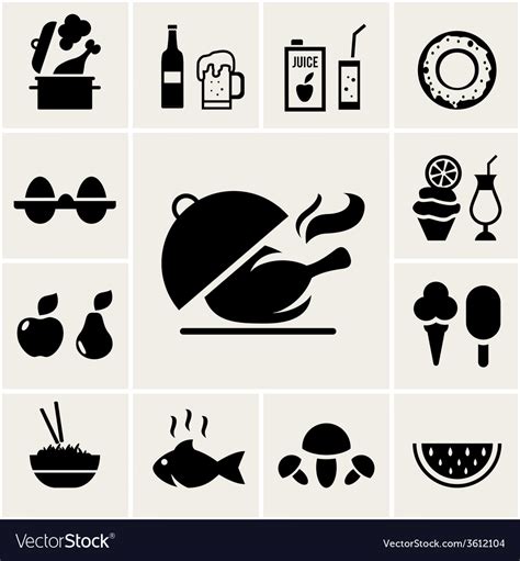 Set of black silhouette food icons Royalty Free Vector Image