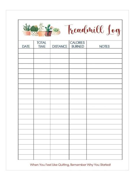 Printable Treadmill And Walking Log With Cute Succulents Etsy