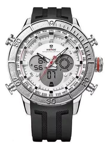 Reloj Weide Anadigi Wh 6308 Para Hombre Negro Plateado Y Blanco